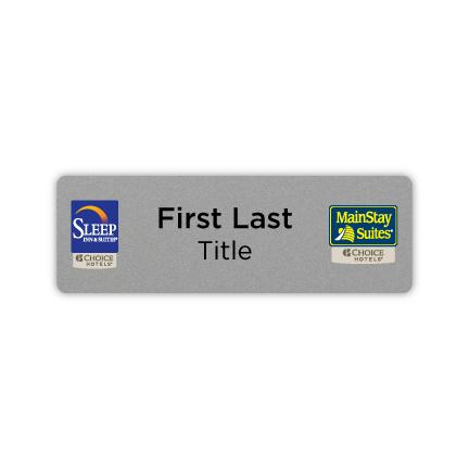 3" x 1" Name Badge - Dual Property - Full Color Logos - Sleep Inn & Suites + MainStay Suites.