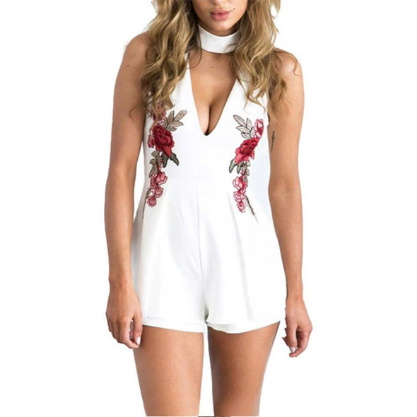 Summer floral embroided romper