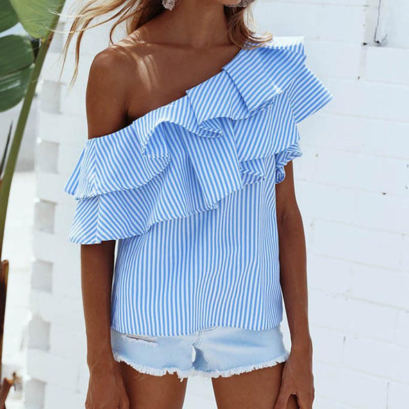 Striped one shoulder tee