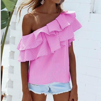 Striped one shoulder tee