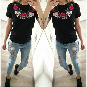 Floral Embroidery Summer T-Shirt