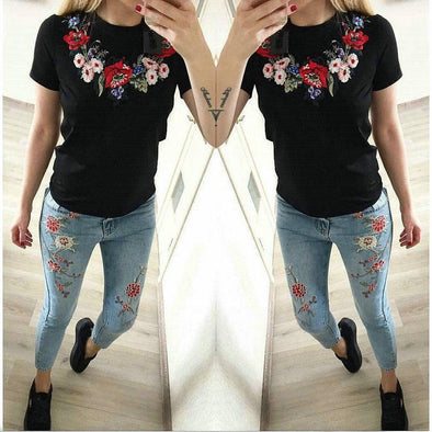 Floral Embroidery Summer T-Shirt