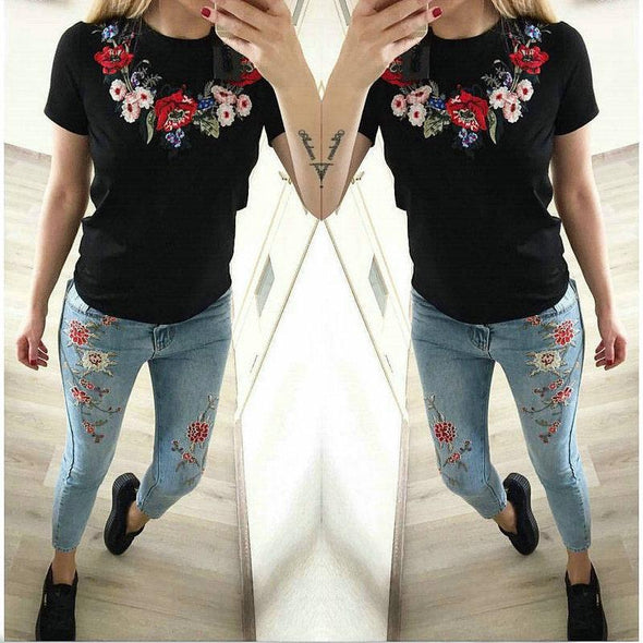 Floral Embroidery Summer T-Shirt