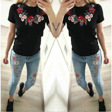 Floral Embroidery Summer T-Shirt