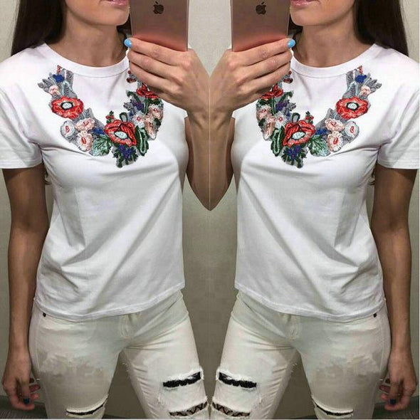 Floral Embroidery Summer T-Shirt