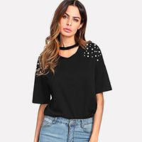 Pearl Beaded Black Tshirt