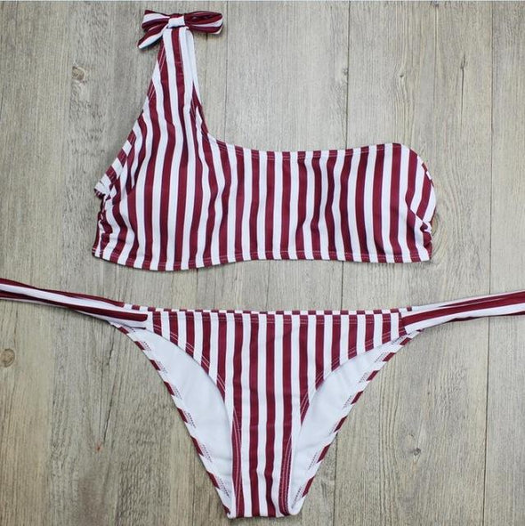 Striped one shoulder bikini