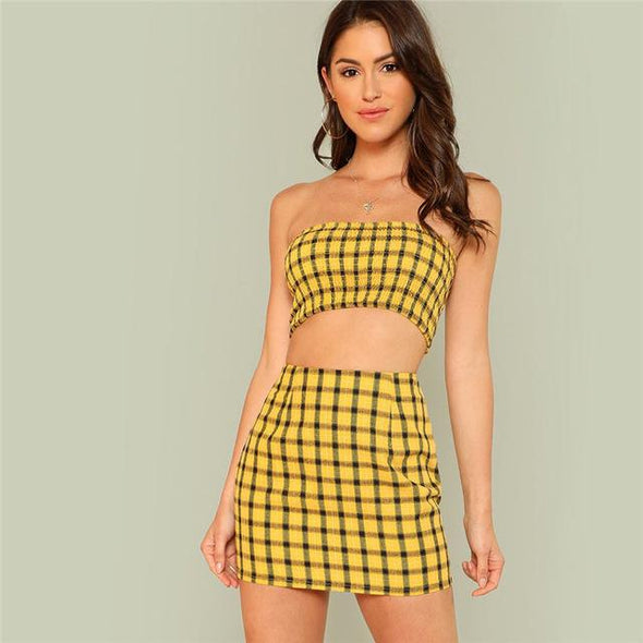 Plaid checkered two piece