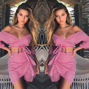 Plaid Summer two piece criss cross