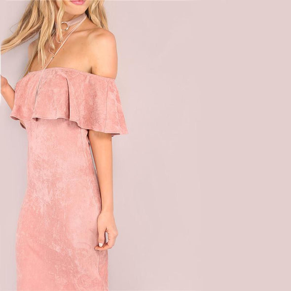 Suede off shoulder sara dress