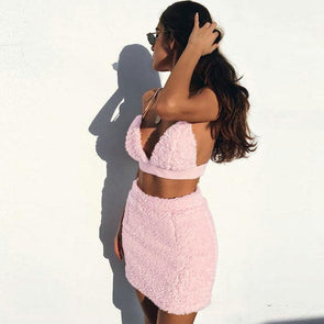 Faux fur pink two piece