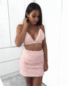 Faux fur pink two piece